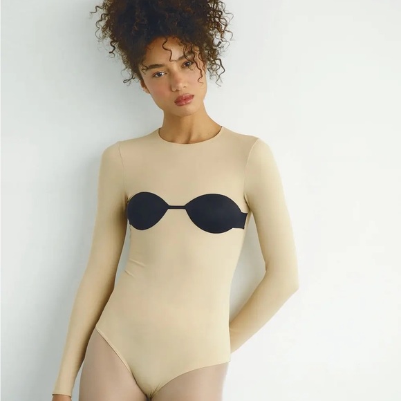 Maison Martin Margiela Tops - Maison Martin Margiela | S | Beige and Black Long Sleeve Bodysuit